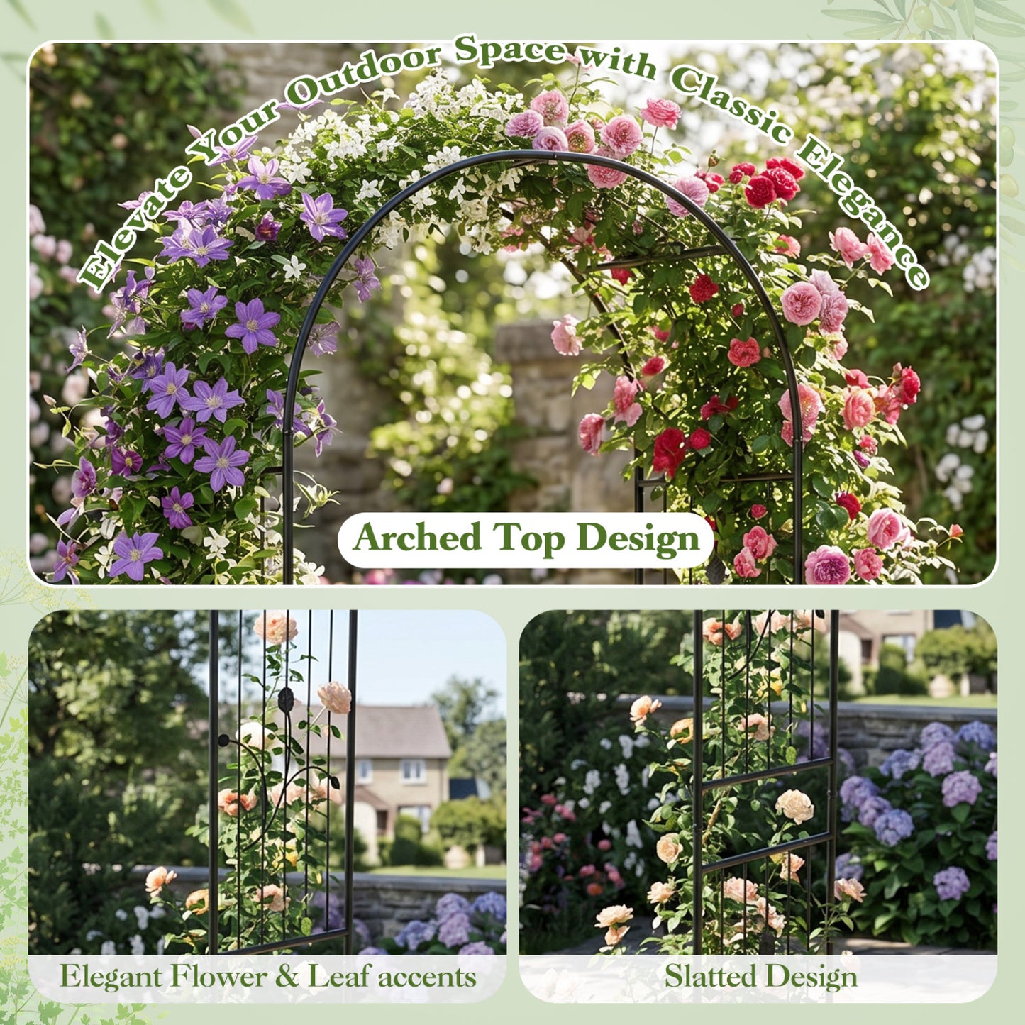 Garden Arch 87" Tall Heavy Duty Metal Arbor Trellis Outdoor Decor at Gallery Canada