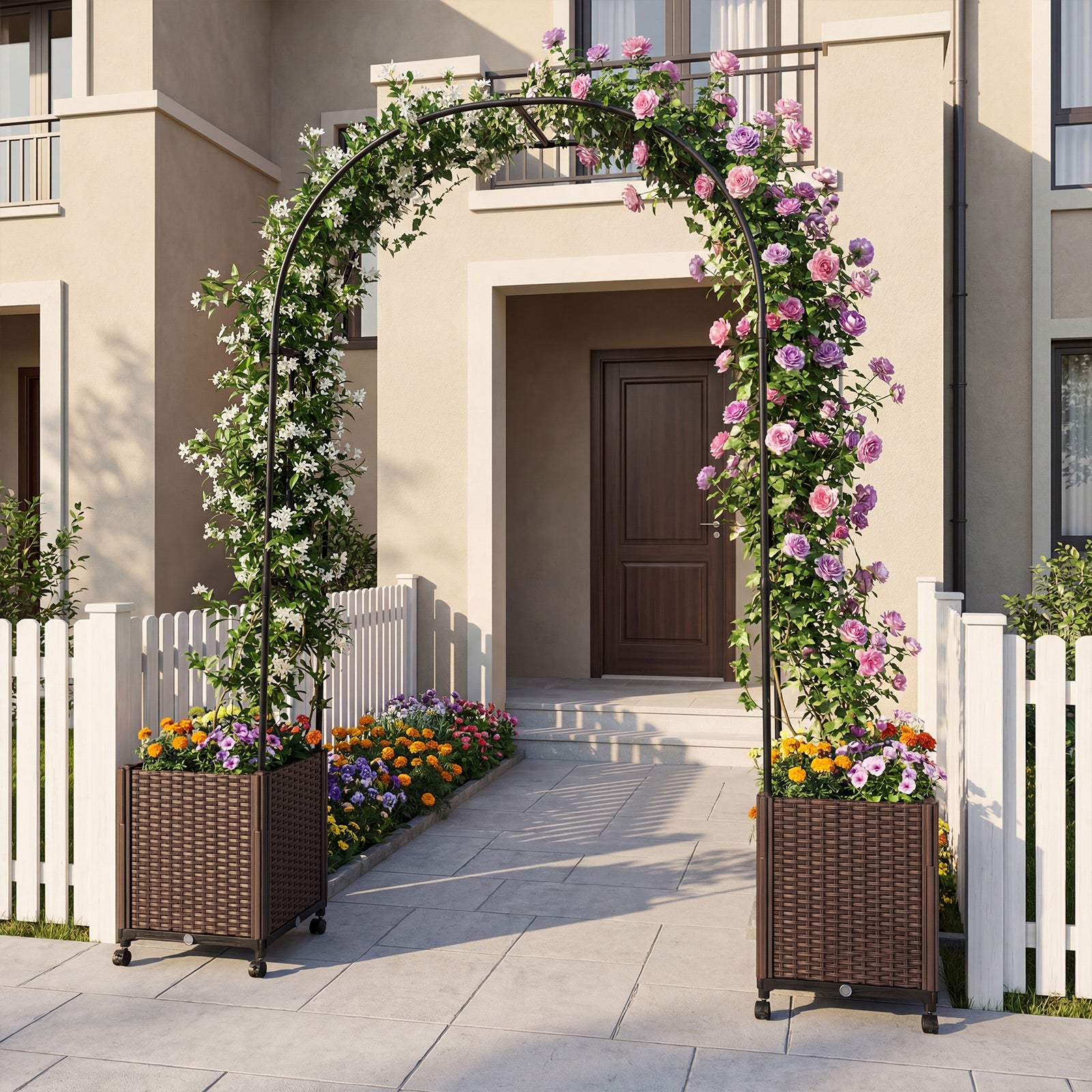 Garden Arch Trellis With 2 Self-Watering Planter Boxes, Black Plant Supports at Gallery Canada
