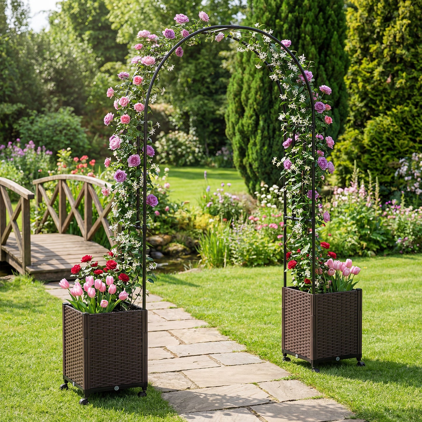 Garden Arch Trellis With 2 Self-Watering Planter Boxes, Black Plant Supports at Gallery Canada