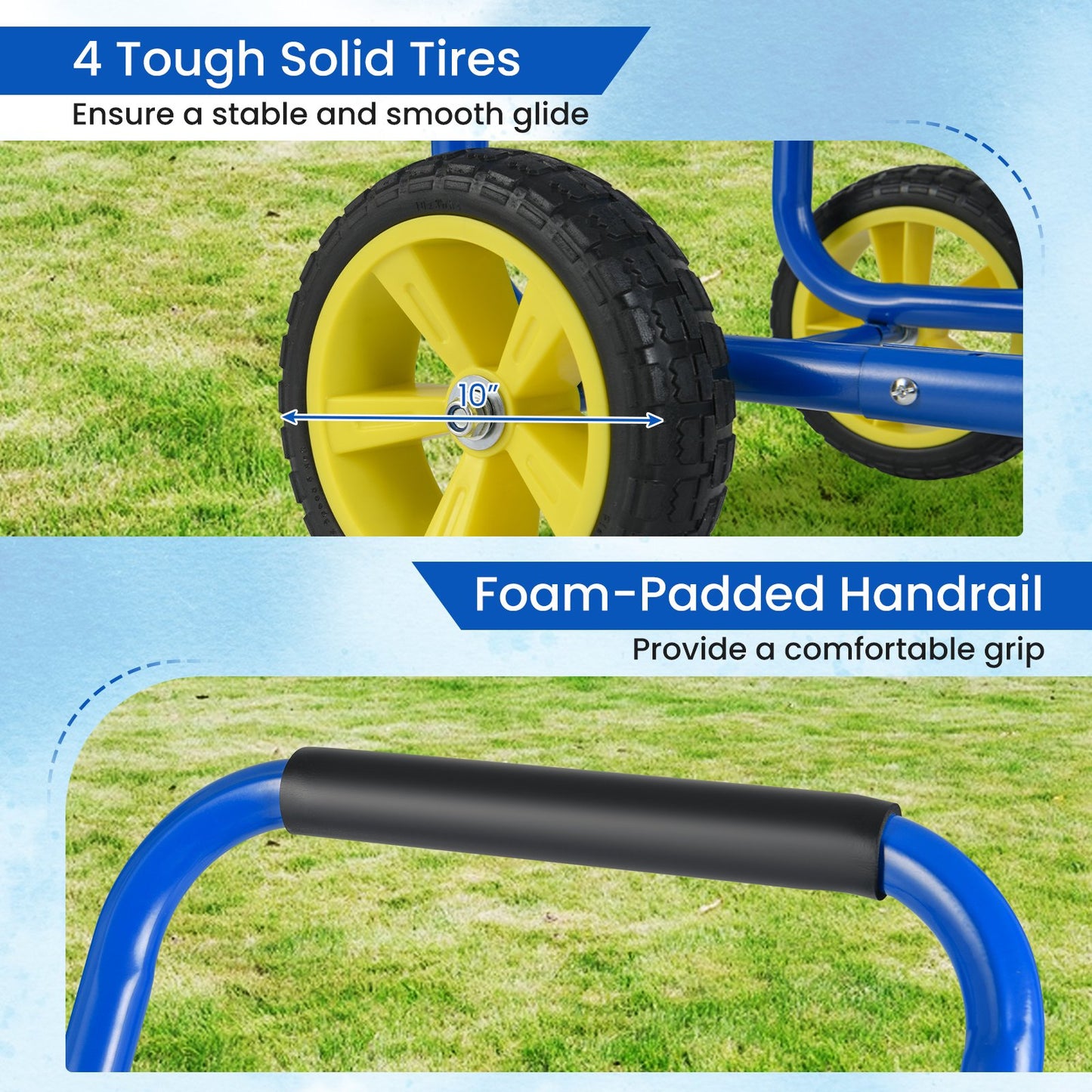 Garden Hose Reel Cart Metal Hose Cart with 4 Wheels and Storage Basket, Blue Watering & Irrigation at Gallery Canada