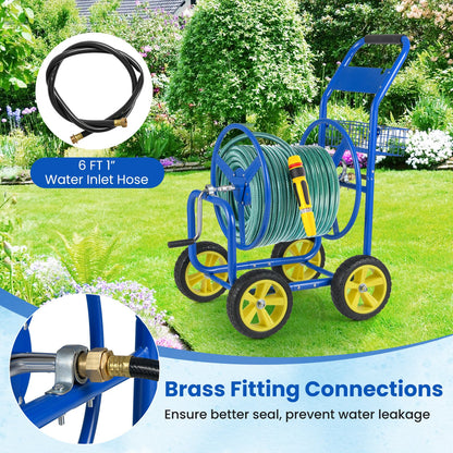 Garden Hose Reel Cart Metal Hose Cart with 4 Wheels and Storage Basket, Blue Watering & Irrigation at Gallery Canada