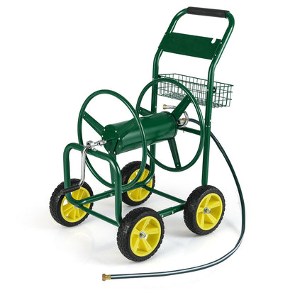 Garden Hose Reel Cart Metal Hose Cart with 4 Wheels and Storage Basket, Green Watering & Irrigation Green at Gallery Canada
