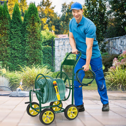 Garden Hose Reel Cart Metal Hose Cart with 4 Wheels and Storage Basket, Green Watering & Irrigation at Gallery Canada