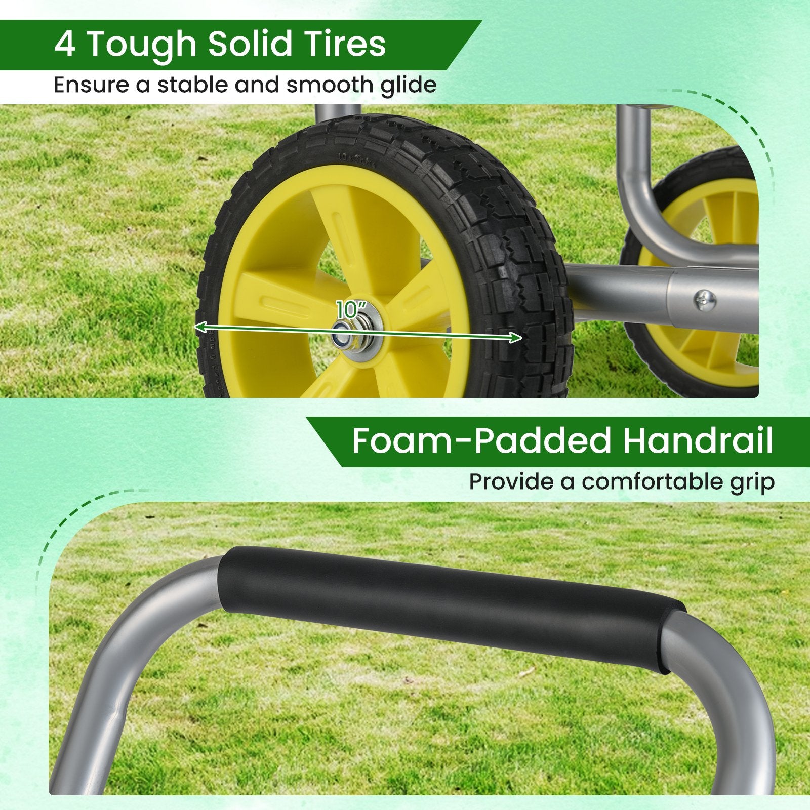 Garden Hose Reel Cart Metal Hose Cart with 4 Wheels and Storage Basket, Silver Watering & Irrigation at Gallery Canada