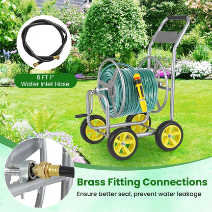 Garden Hose Reel Cart Metal Hose Cart with 4 Wheels and Storage Basket, Silver Watering & Irrigation at Gallery Canada