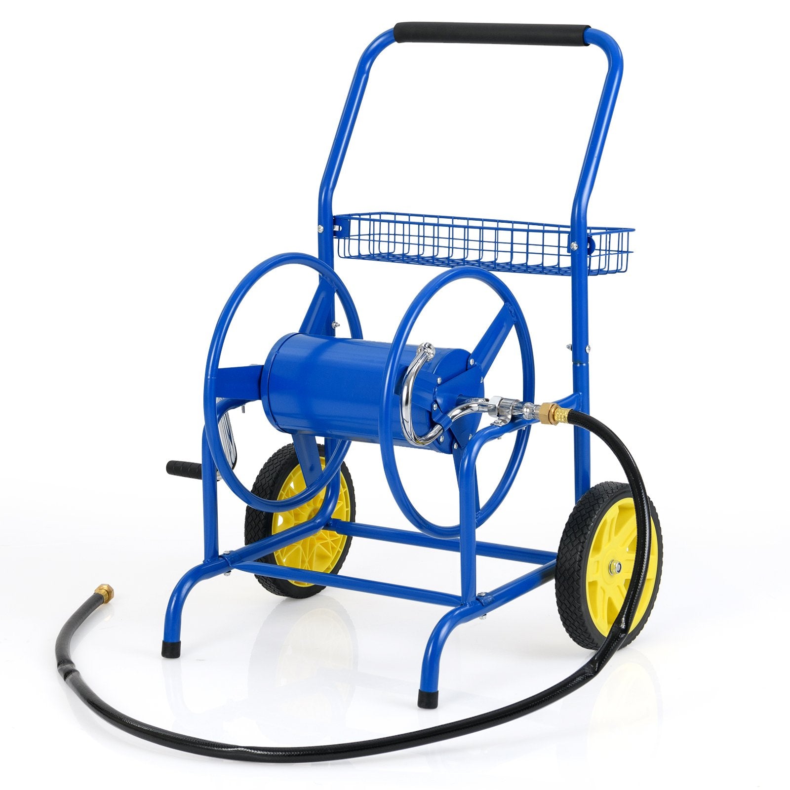 Garden Hose Reel Cart with 2 Wheels and Storage Basket, Blue Watering & Irrigation Blue at Gallery Canada