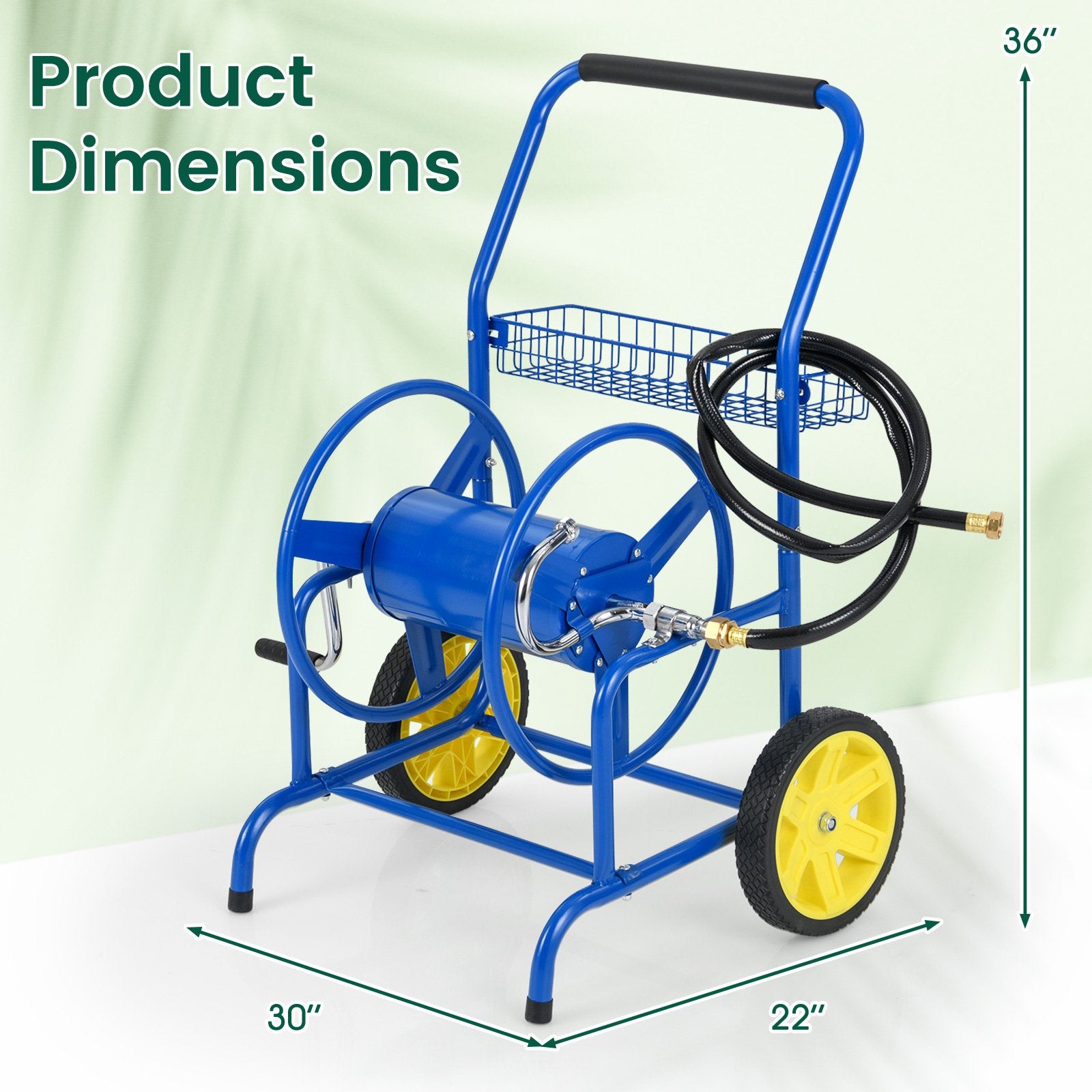 Garden Hose Reel Cart with 2 Wheels and Storage Basket, Blue Watering & Irrigation at Gallery Canada