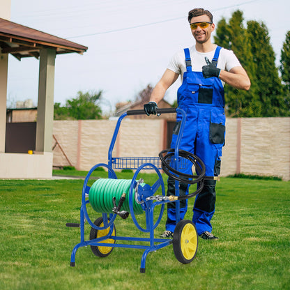 Garden Hose Reel Cart with 2 Wheels and Storage Basket, Blue Watering & Irrigation at Gallery Canada