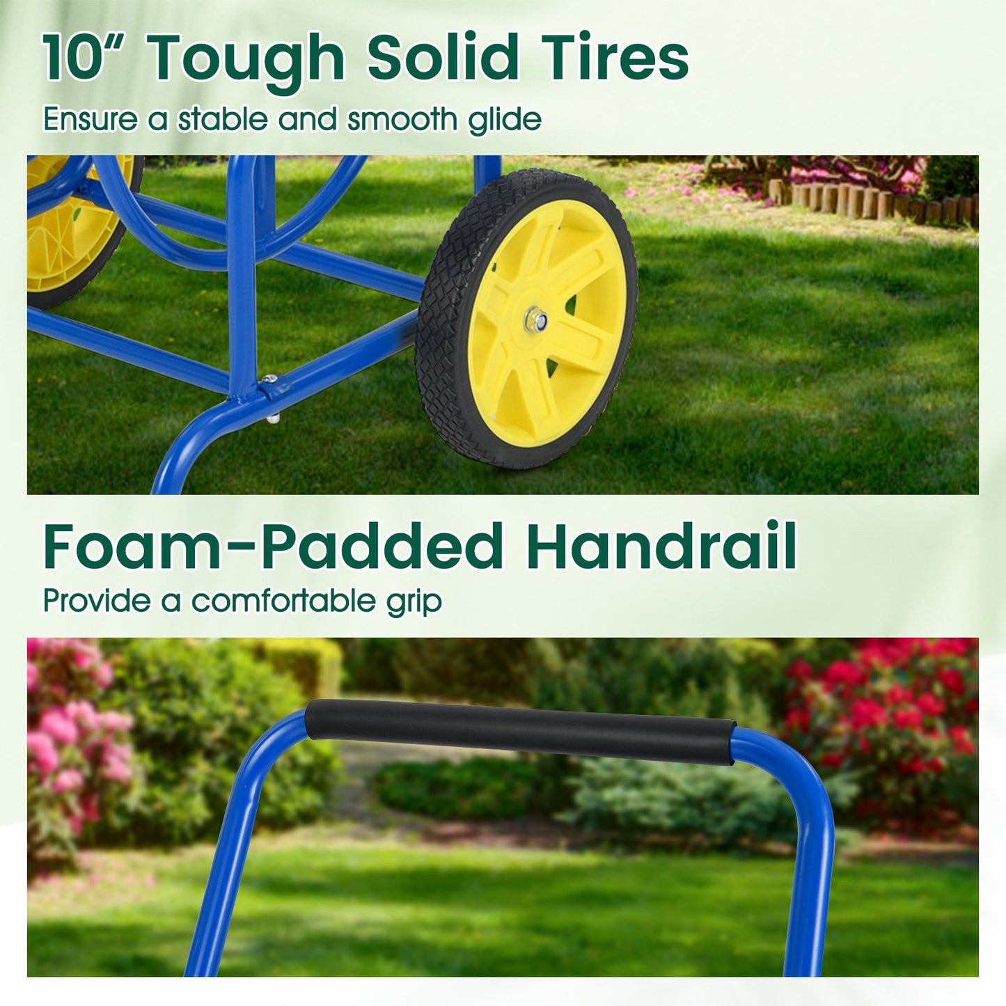 Garden Hose Reel Cart with 2 Wheels and Storage Basket, Blue Watering & Irrigation at Gallery Canada