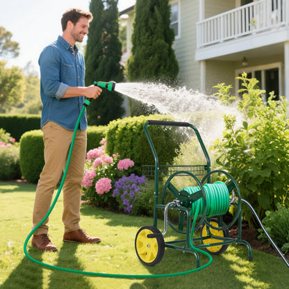 Garden Hose Reel Cart with 2 Wheels and Storage Basket, Green Watering & Irrigation at Gallery Canada