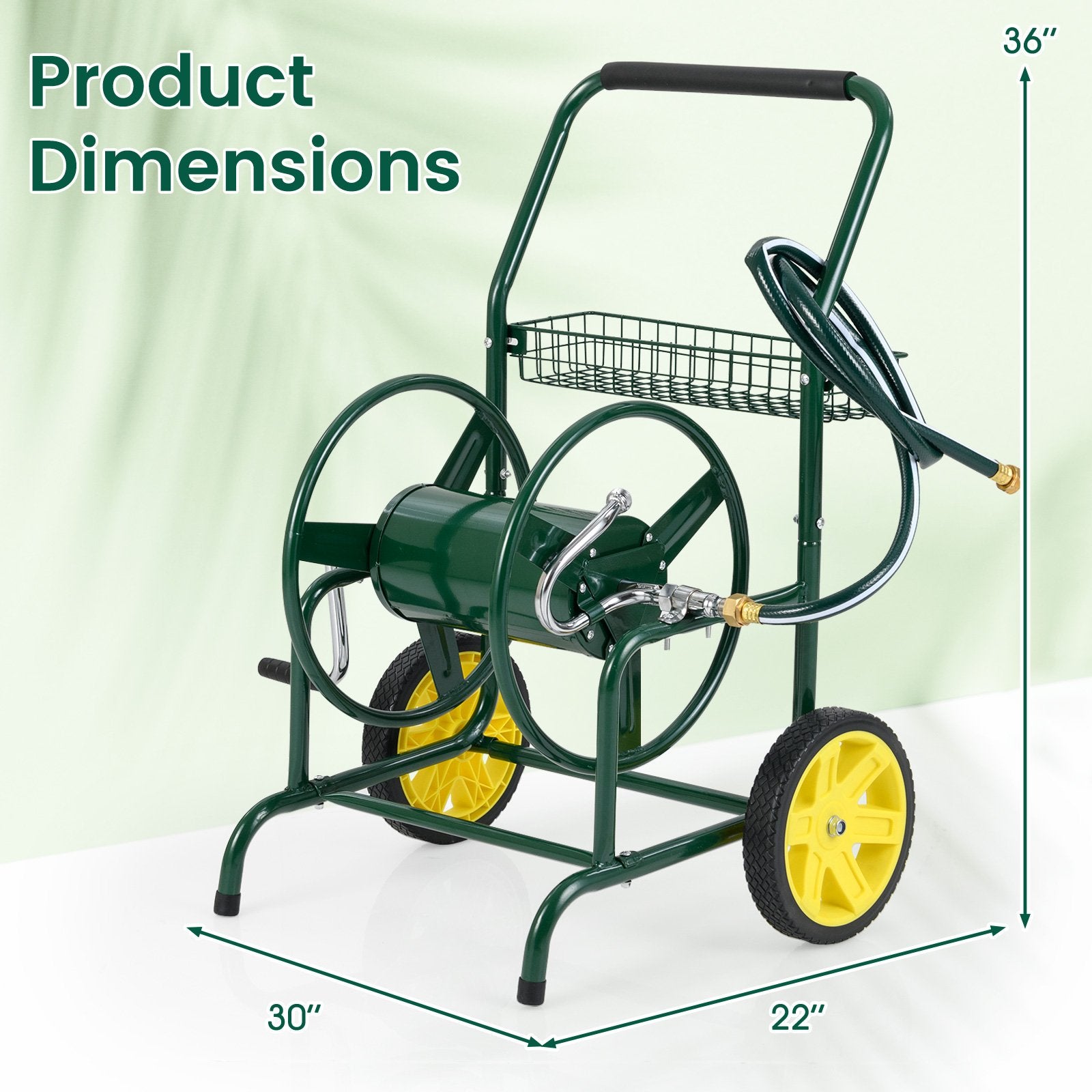 Garden Hose Reel Cart with 2 Wheels and Storage Basket, Green Watering & Irrigation at Gallery Canada