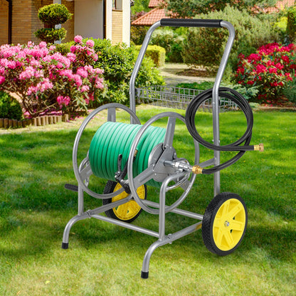 Garden Hose Reel Cart with 2 Wheels and Storage Basket, Silver Watering & Irrigation at Gallery Canada