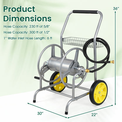 Garden Hose Reel Cart with 2 Wheels and Storage Basket, Silver Watering & Irrigation at Gallery Canada