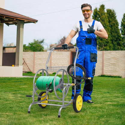 Garden Hose Reel Cart with 2 Wheels and Storage Basket, Silver Watering & Irrigation at Gallery Canada