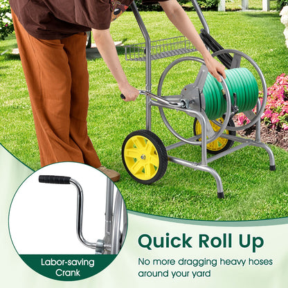 Garden Hose Reel Cart with 2 Wheels and Storage Basket, Silver Watering & Irrigation at Gallery Canada