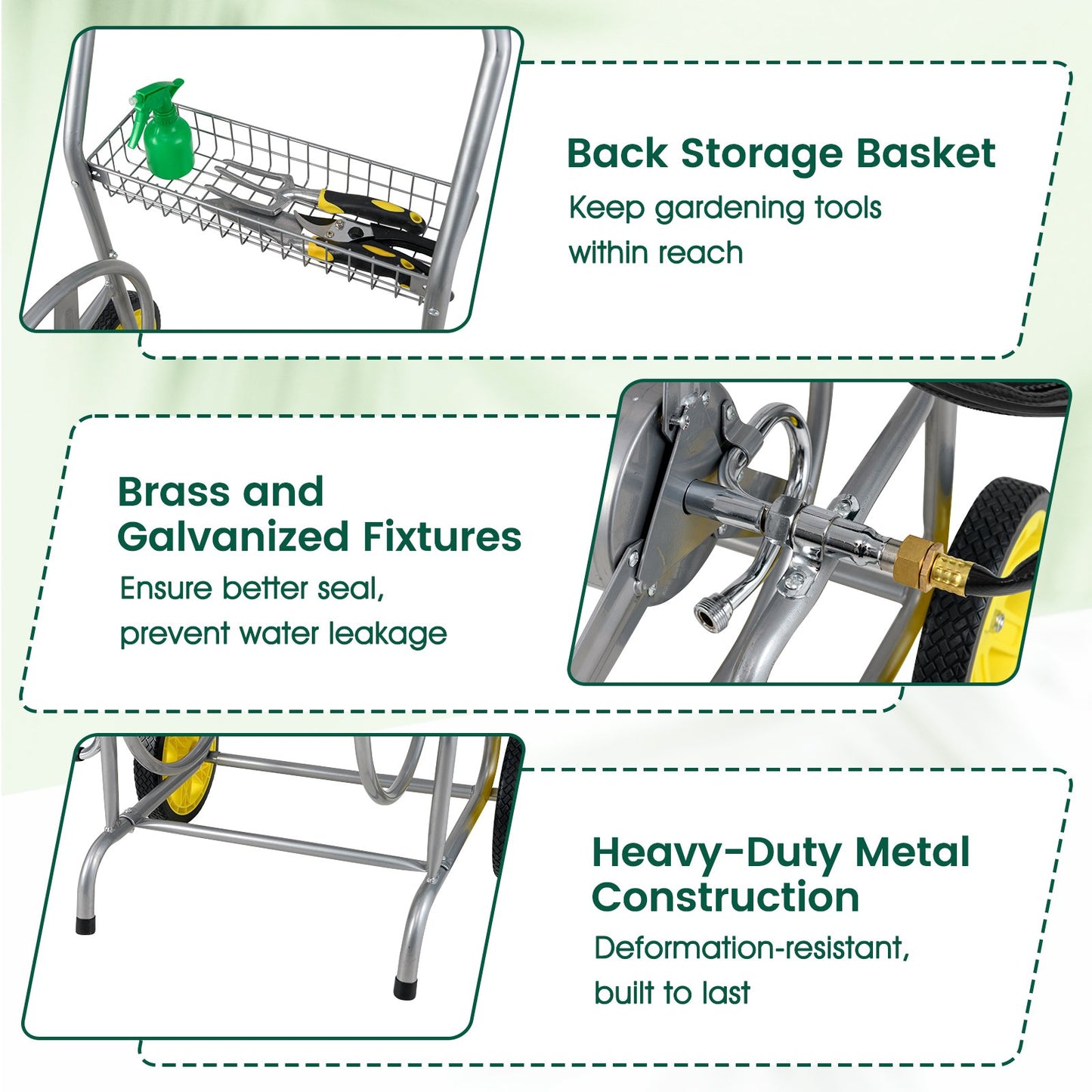 Garden Hose Reel Cart with 2 Wheels and Storage Basket, Silver Watering & Irrigation at Gallery Canada