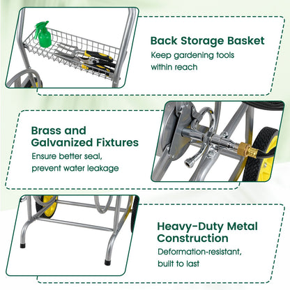 Garden Hose Reel Cart with 2 Wheels and Storage Basket, Silver Watering & Irrigation at Gallery Canada