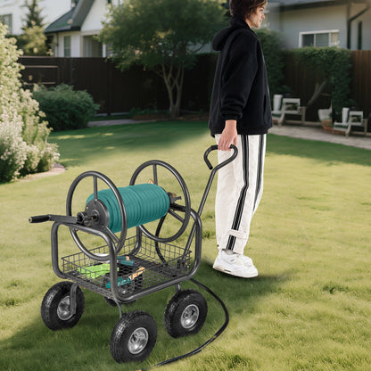 Garden Hose Reel Cart 300 Feet Large Capacity with 4 Wheels and Storage Basket, Gray Watering & Irrigation at Gallery Canada