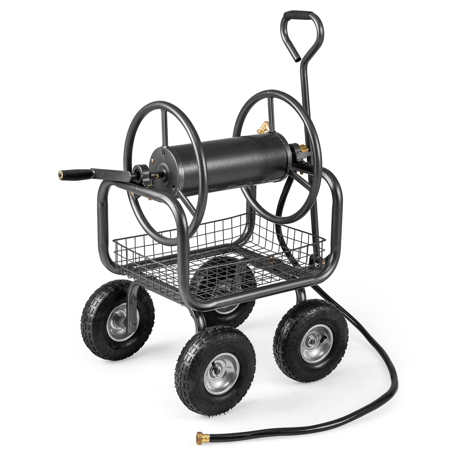 Garden Hose Reel Cart 300 Feet Large Capacity with 4 Wheels and Storage Basket, Gray Watering & Irrigation Gray at Gallery Canada