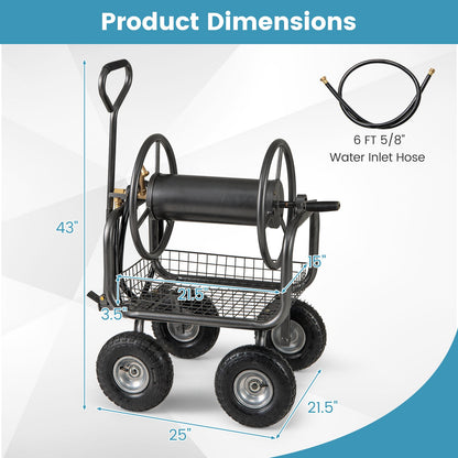 Garden Hose Reel Cart 300 Feet Large Capacity with 4 Wheels and Storage Basket, Gray Watering & Irrigation at Gallery Canada