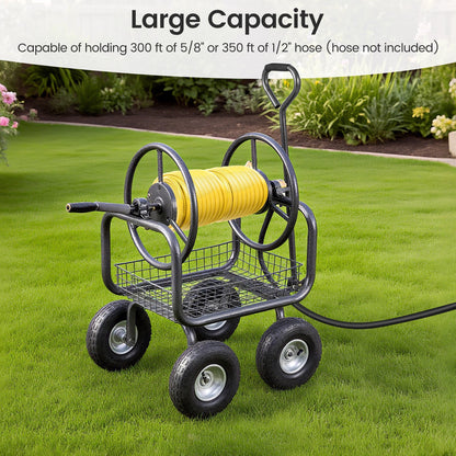 Garden Hose Reel Cart 300 Feet Large Capacity with 4 Wheels and Storage Basket, Gray Watering & Irrigation at Gallery Canada