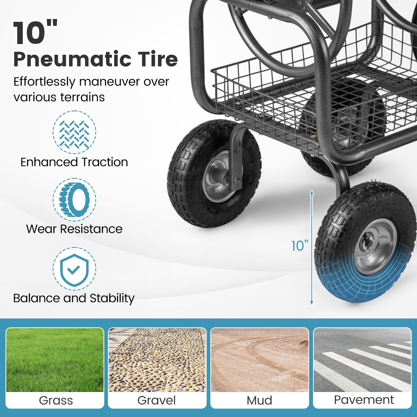 Garden Hose Reel Cart 300 Feet Large Capacity with 4 Wheels and Storage Basket, Gray Watering & Irrigation at Gallery Canada