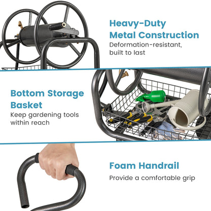 Garden Hose Reel Cart 300 Feet Large Capacity with 4 Wheels and Storage Basket, Gray Watering & Irrigation at Gallery Canada