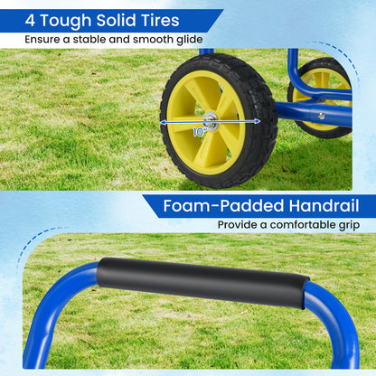 Metal Garden Hose Reel Cart, 4 Wheels, Storage Basket, Blue Watering & Irrigation at Gallery Canada