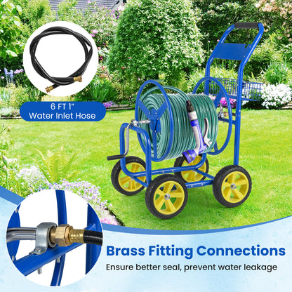 Metal Garden Hose Reel Cart, 4 Wheels, Storage Basket, Blue Watering & Irrigation at Gallery Canada