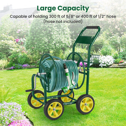 Metal Garden Hose Reel Cart With 4 Wheels, Storage Basket, Green Watering & Irrigation at Gallery Canada