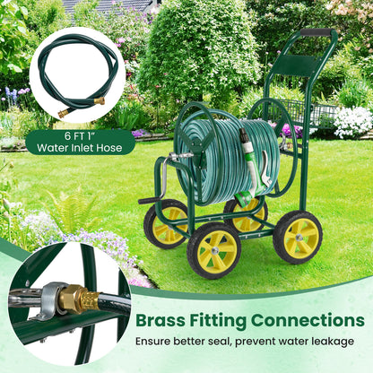 Metal Garden Hose Reel Cart With 4 Wheels, Storage Basket, Green Watering & Irrigation at Gallery Canada