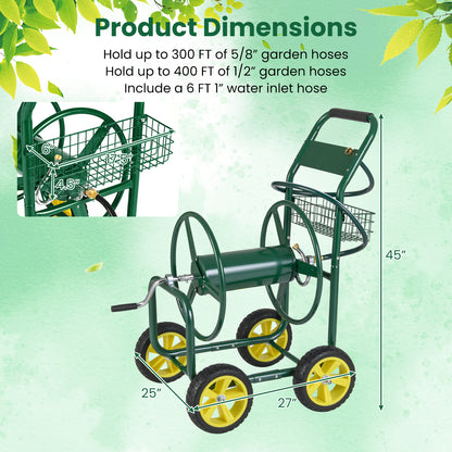 Metal Garden Hose Reel Cart With 4 Wheels, Storage Basket, Green Watering & Irrigation at Gallery Canada