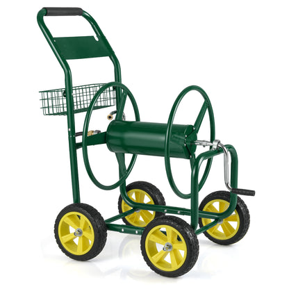 Metal Garden Hose Reel Cart With 4 Wheels, Storage Basket, Green Watering & Irrigation at Gallery Canada
