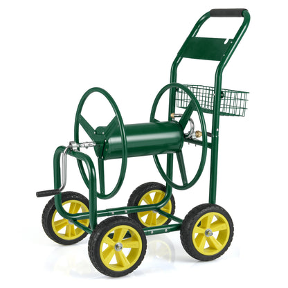 Metal Garden Hose Reel Cart With 4 Wheels, Storage Basket, Green Watering & Irrigation at Gallery Canada