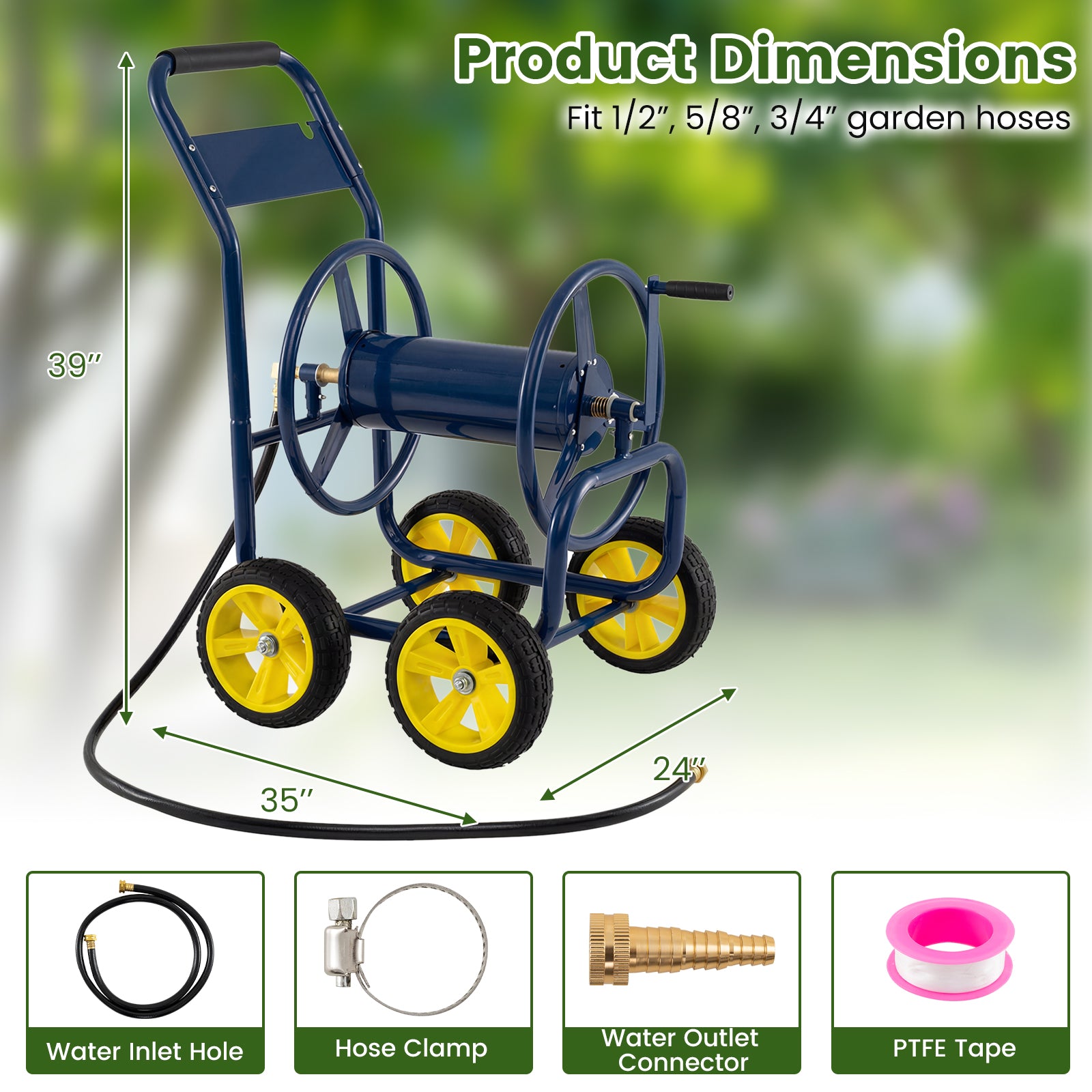 Garden Hose Reel Cart, 330 Ft, 3/4 Inch or 5/8 Inch, Blue Watering & Irrigation at Gallery Canada