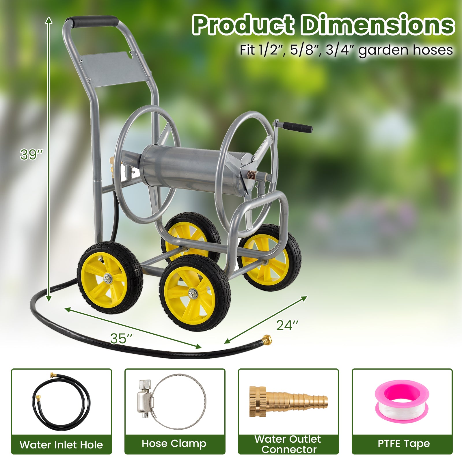 Garden Hose Reel Cart, 330ft 3/4 Inch or 5/8 Inch, Silver Watering & Irrigation at Gallery Canada