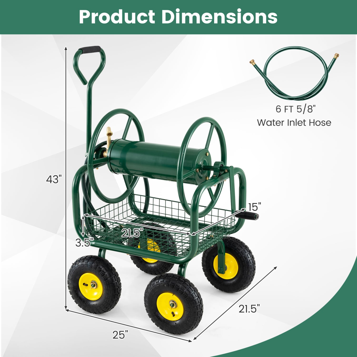 Garden Hose Reel Cart, 300 Feet, Large Capacity, 4 Wheels, Storage Basket, Green Watering & Irrigation at Gallery Canada