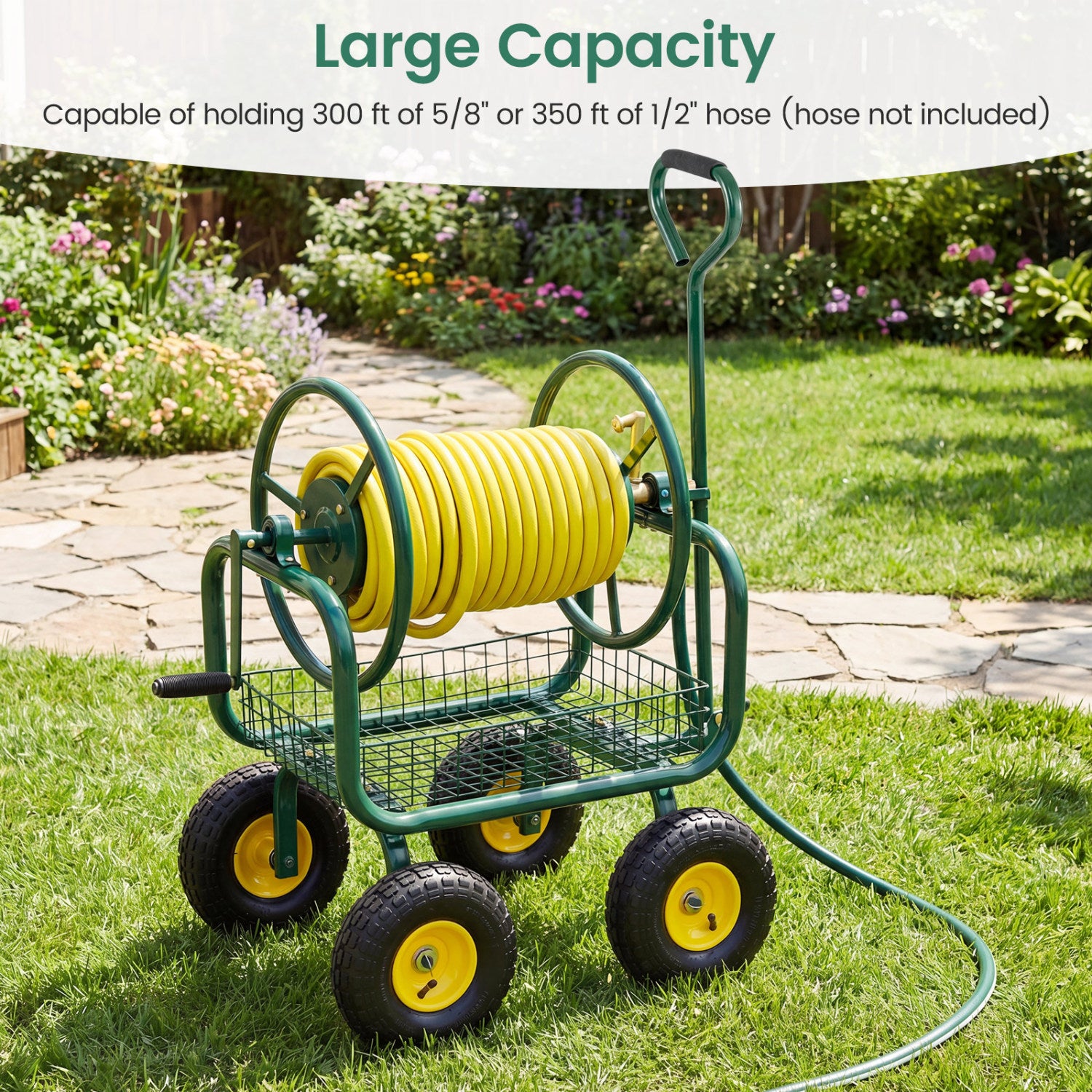 Garden Hose Reel Cart, 300 Feet, Large Capacity, 4 Wheels, Storage Basket, Green Watering & Irrigation at Gallery Canada