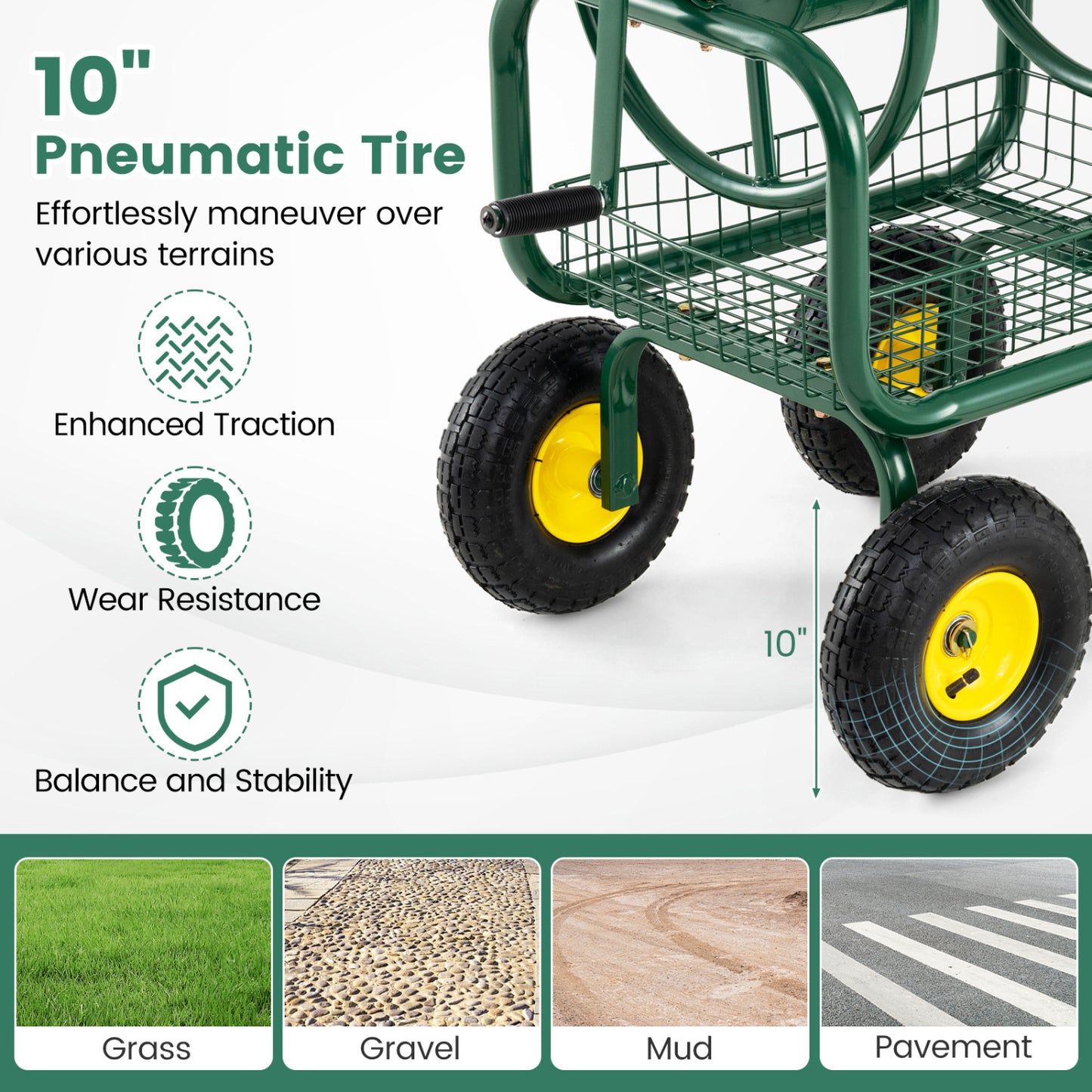 Garden Hose Reel Cart, 300 Feet, Large Capacity, 4 Wheels, Storage Basket, Green Watering & Irrigation at Gallery Canada