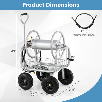 Garden Hose Reel Cart, 300 Feet Large Capacity, 4 Wheels, Storage Basket, Silver Watering & Irrigation at Gallery Canada