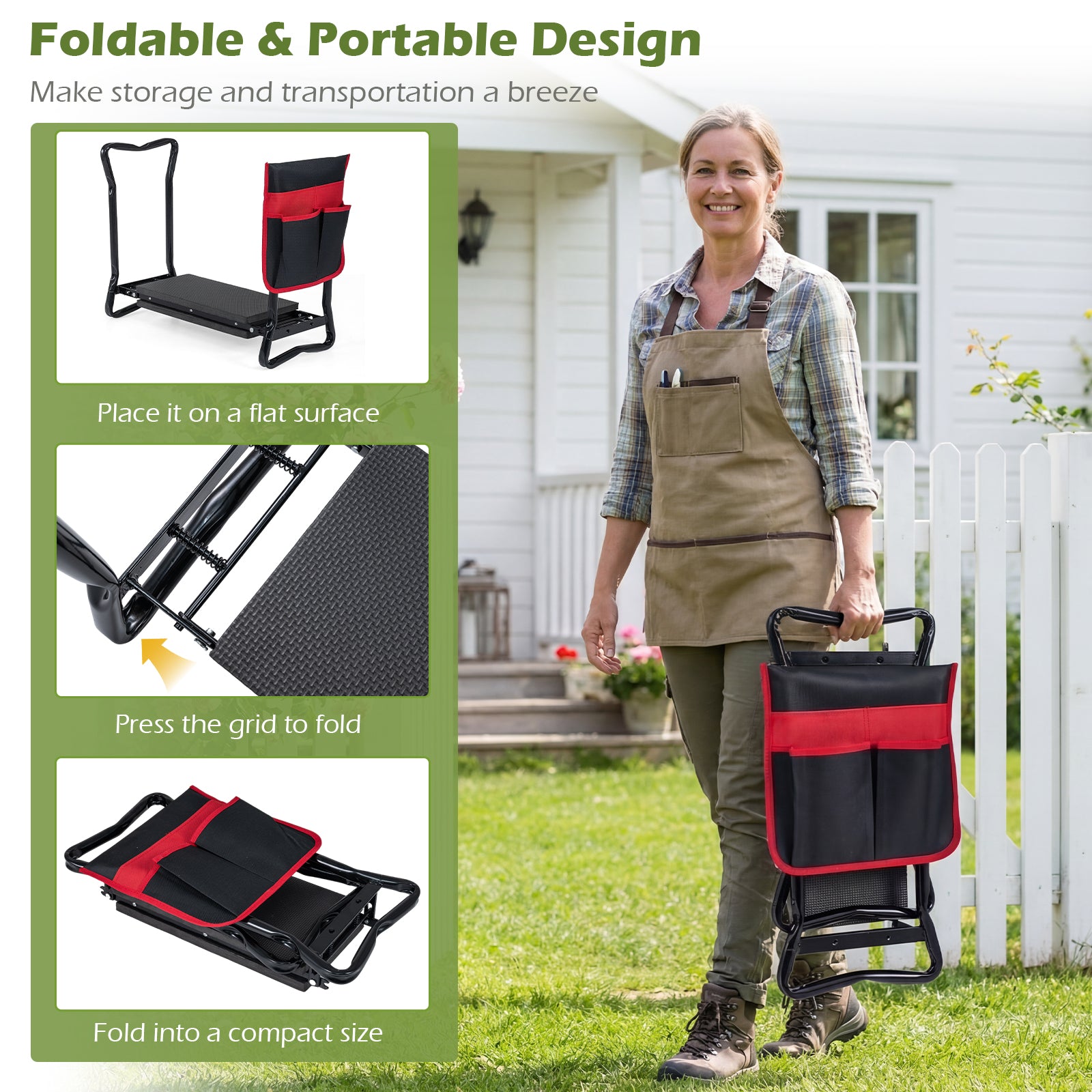 Folding Garden Kneeler Seat, Black Garden Tools at Gallery Canada