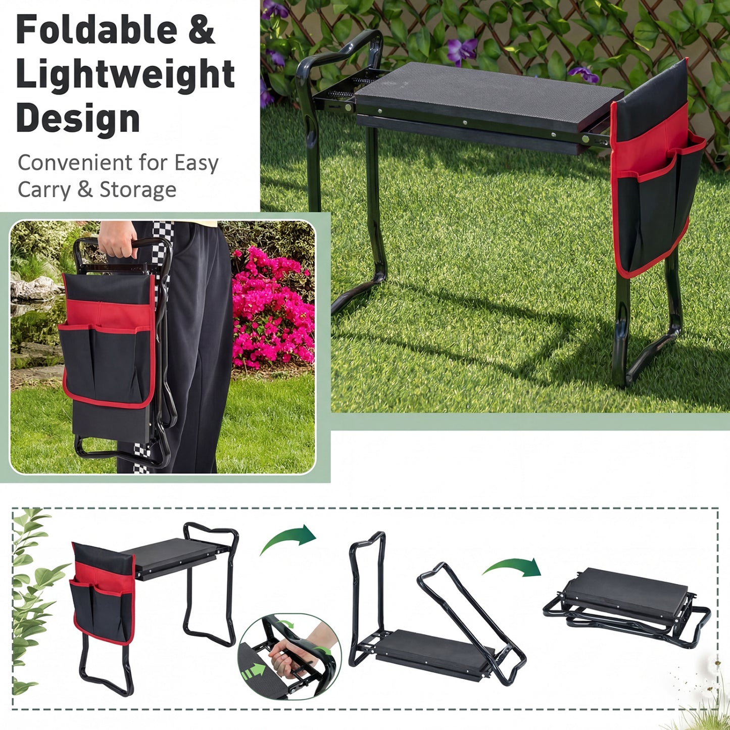 Folding Garden Kneeler Seat, Black Garden Tools at Gallery Canada