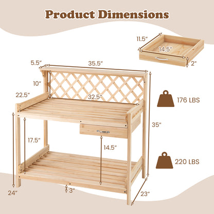 Garden Potting Bench Table Wooden Planting Workstation with Lattice Trellis Potting Benches & Tables at Gallery Canada