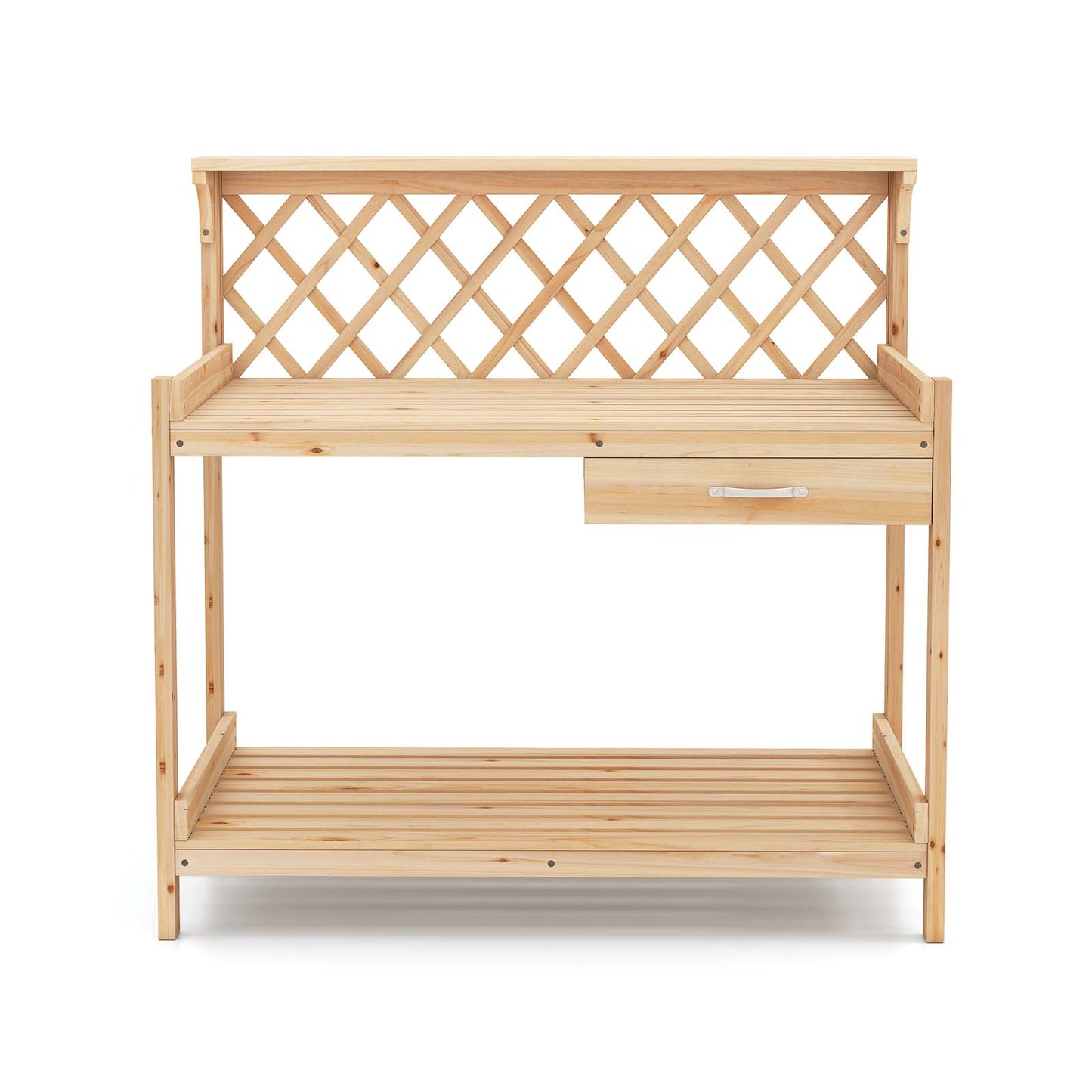 Garden Potting Bench Table Wooden Planting Workstation with Lattice Trellis Potting Benches & Tables at Gallery Canada