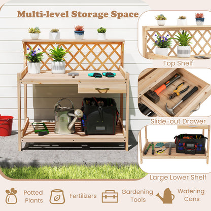 Garden Potting Bench Table Wooden Planting Workstation with Lattice Trellis Potting Benches & Tables at Gallery Canada