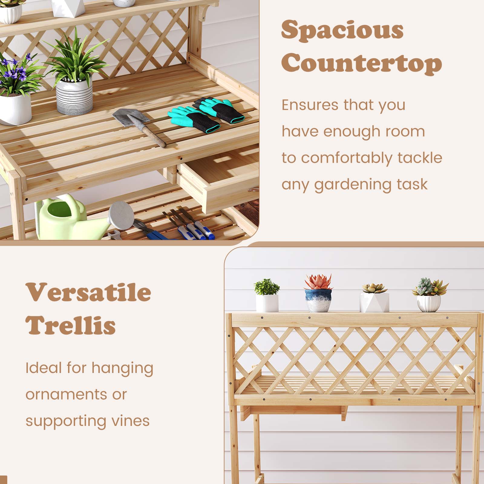 Garden Potting Bench Table Wooden Planting Workstation with Lattice Trellis Potting Benches & Tables at Gallery Canada