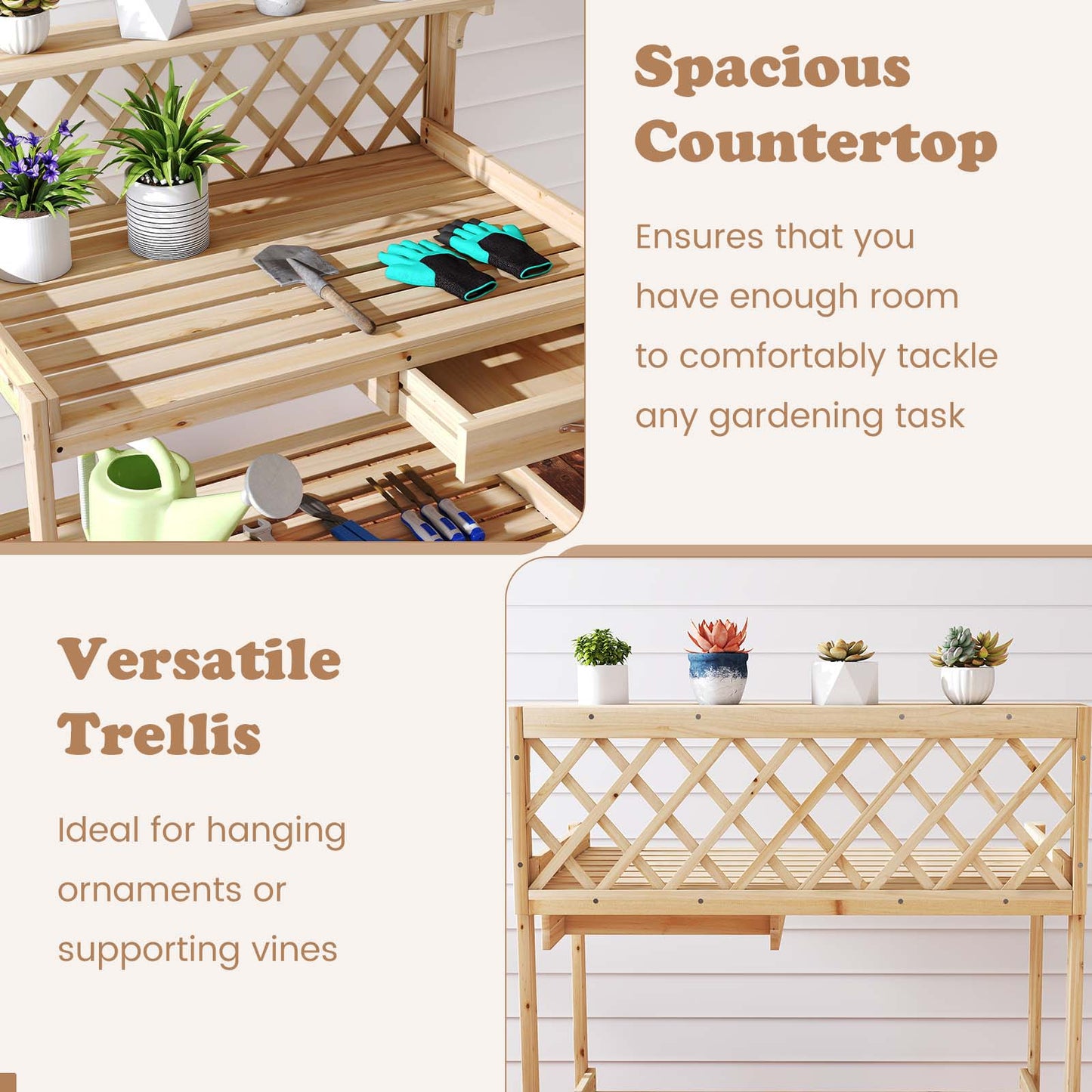 Garden Potting Bench Table Wooden Planting Workstation with Lattice Trellis Potting Benches & Tables at Gallery Canada