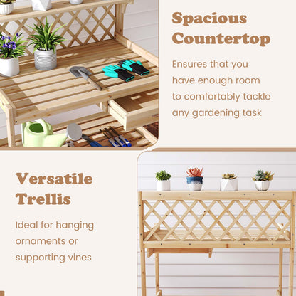 Garden Potting Bench Table Wooden Planting Workstation with Lattice Trellis Potting Benches & Tables at Gallery Canada