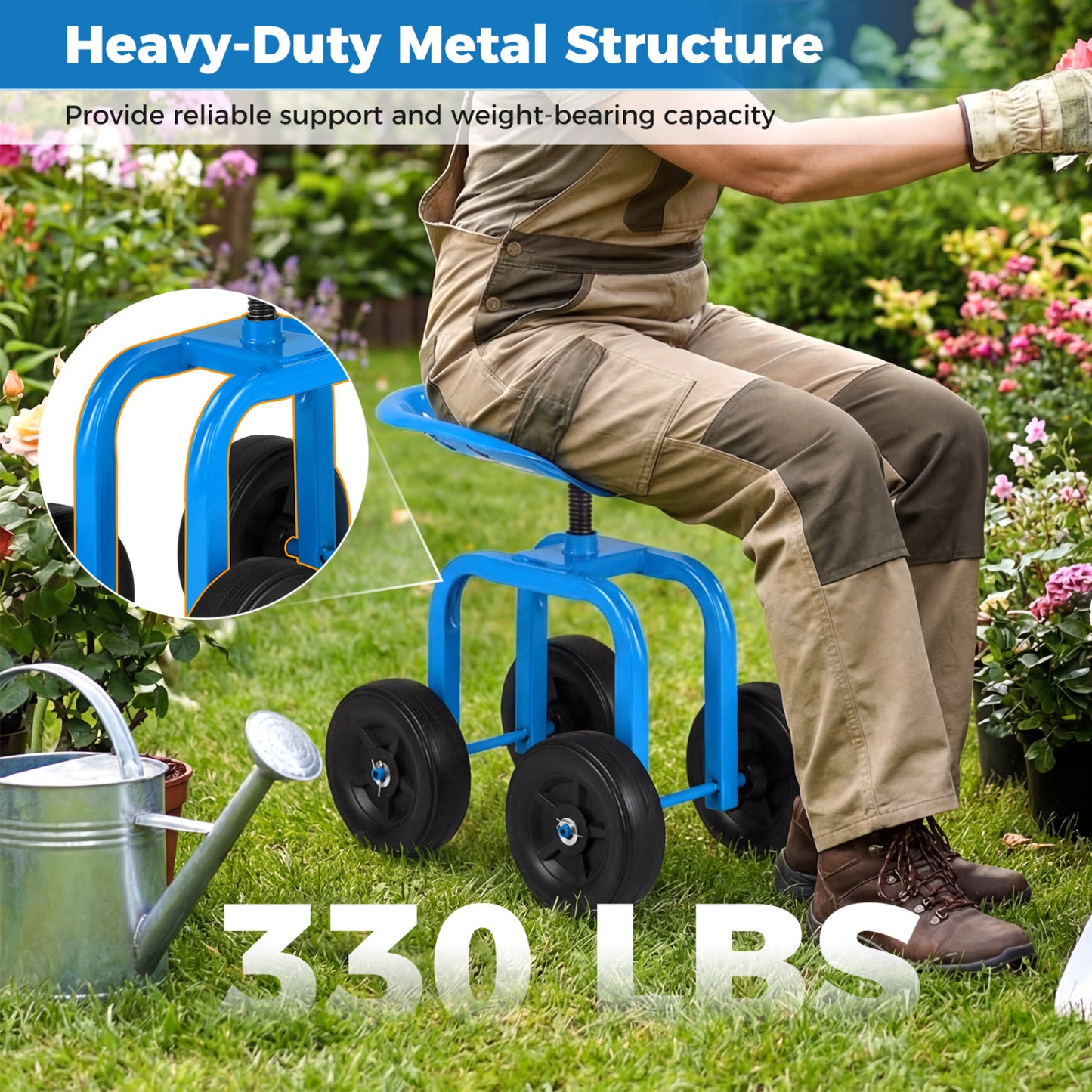 Garden Rolling Workseat, 360° Swivel Seat, Adjustable Height, Blue Garden Tools at Gallery Canada