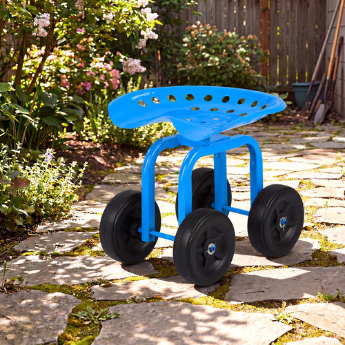 Garden Rolling Workseat, 360° Swivel Seat, Adjustable Height, Blue